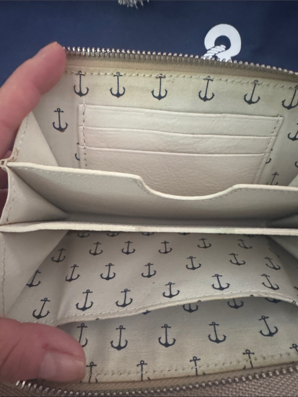 Navy and Beige Anchor Tote Bag with Rope Handles and Brighton wallet/wristlet - Picture 4 of 6